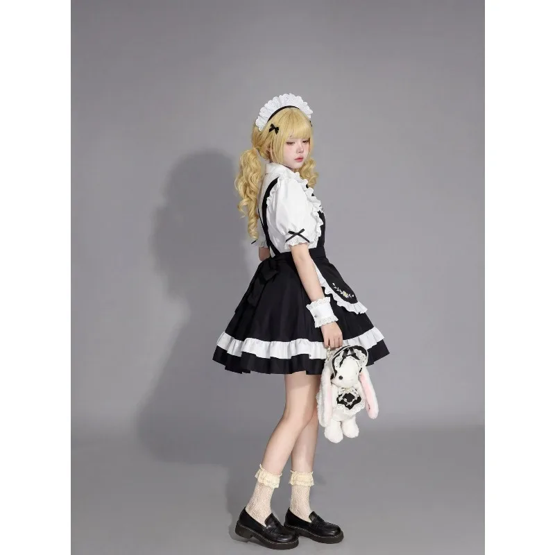 

Embroidered Maid Lolita Mini Dress Set Women Ruffle Hem Cosplay Outfit Waist Cinched S-5XL For Tea Party Role Play Shooting