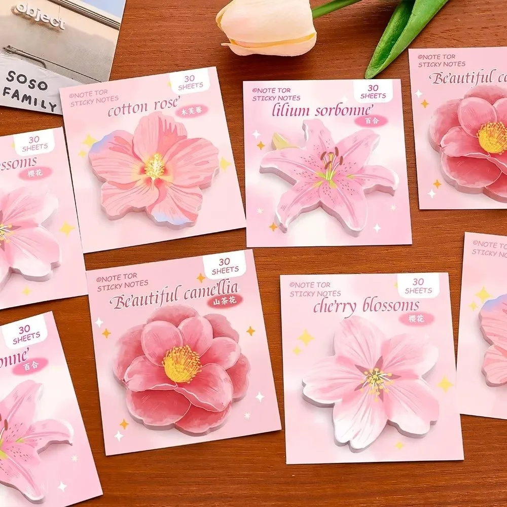 Self Adhesive Floral Sticky Notes Cherry Blossom Shape Repositionable Cherry Blossom Memo Notes Cute Style Decorative