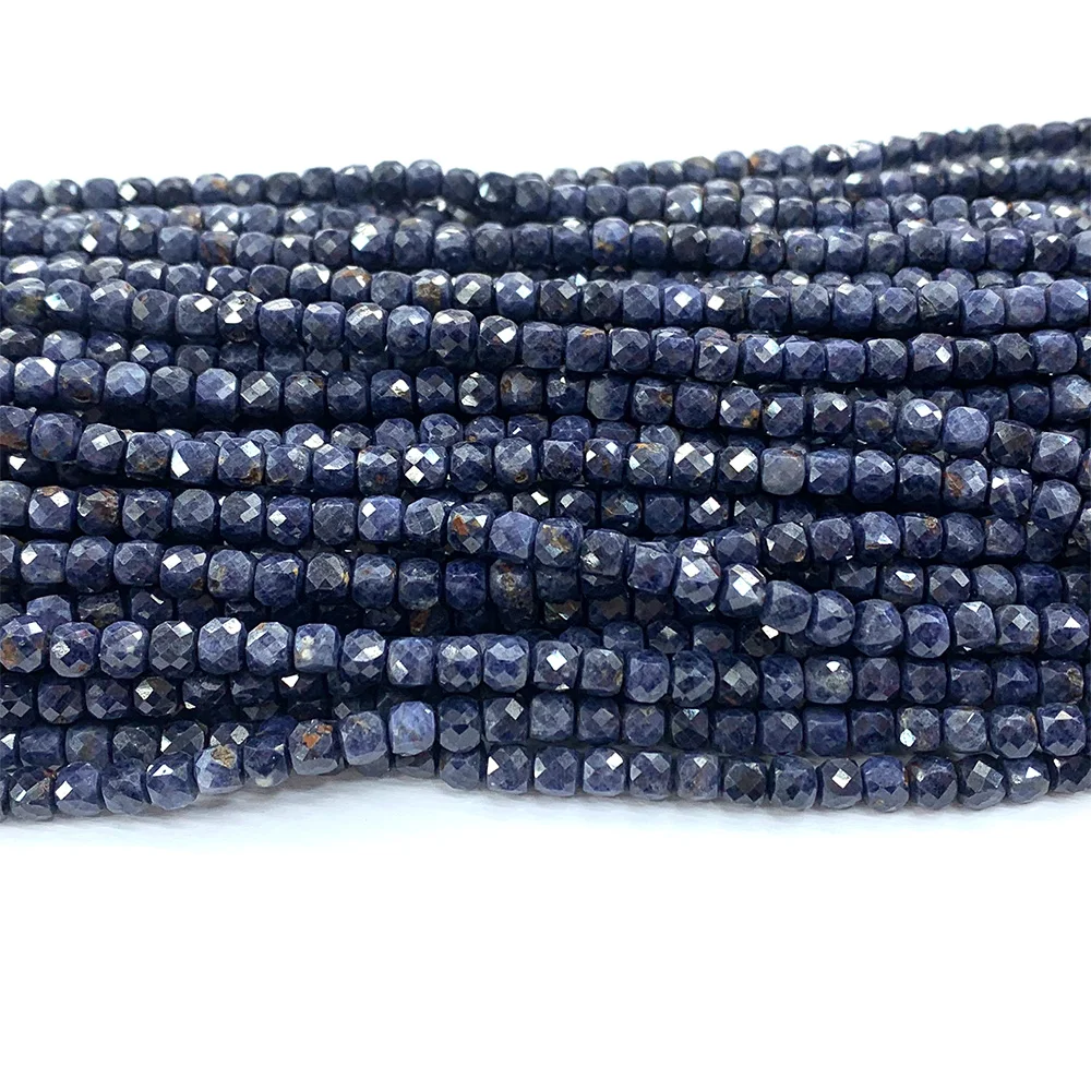 Veemake Natural Sapphire Cube Faceted Small Beads For Jewelry Making Stones Charms Gemstones Necklace Bracelets Earrings 08349