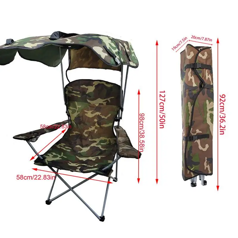 Folding Chair With Sun Shield Portable Folding Fishing Stool Camping Lounge Chair Lightweight Portable Seat For Indoor And