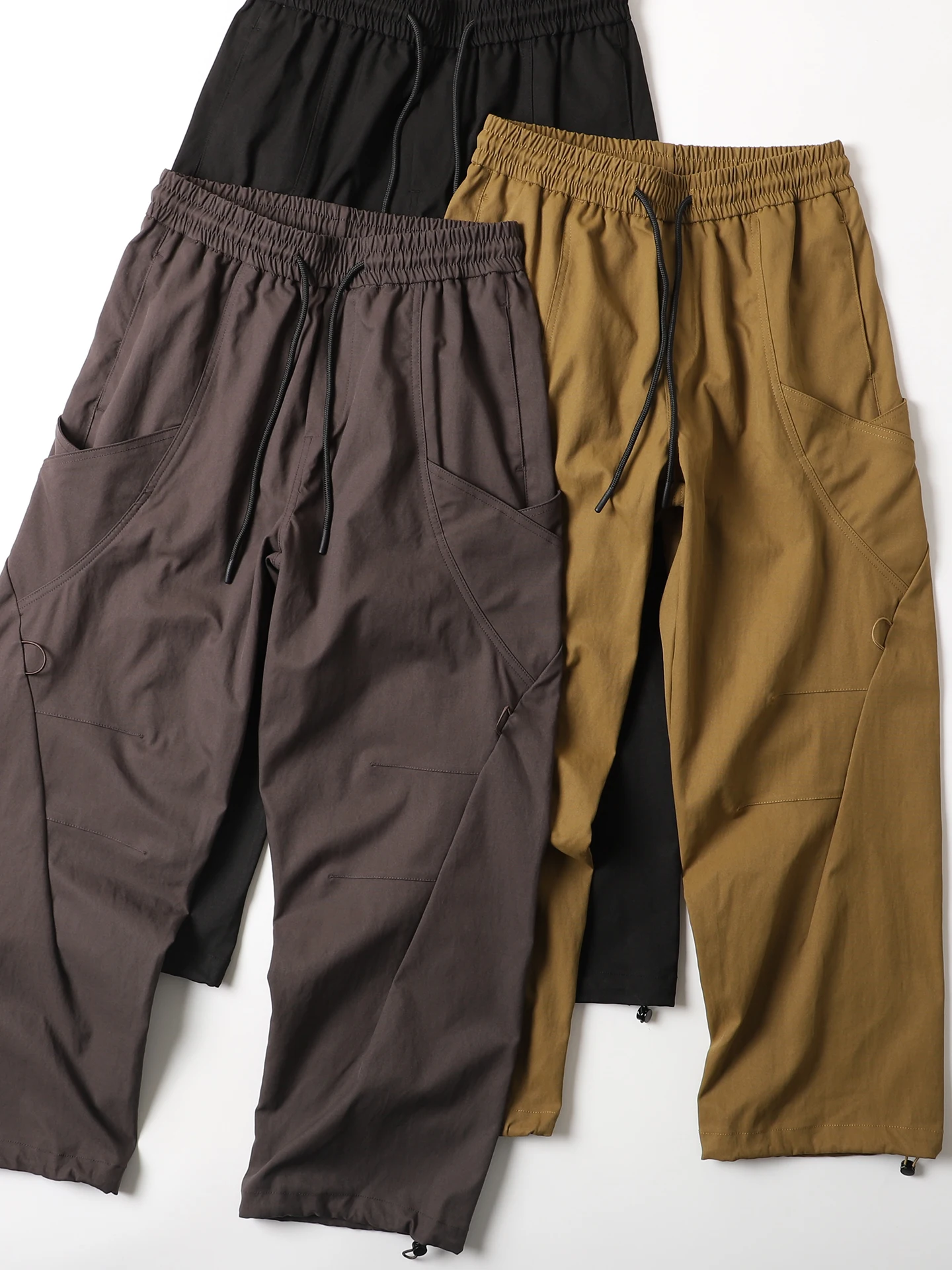 

Loose Fit Retro Workwear Trousers Men's Color Casual Wide Leg Long Pants Elastic Waist 3D Tailoring Comfortable Polyester