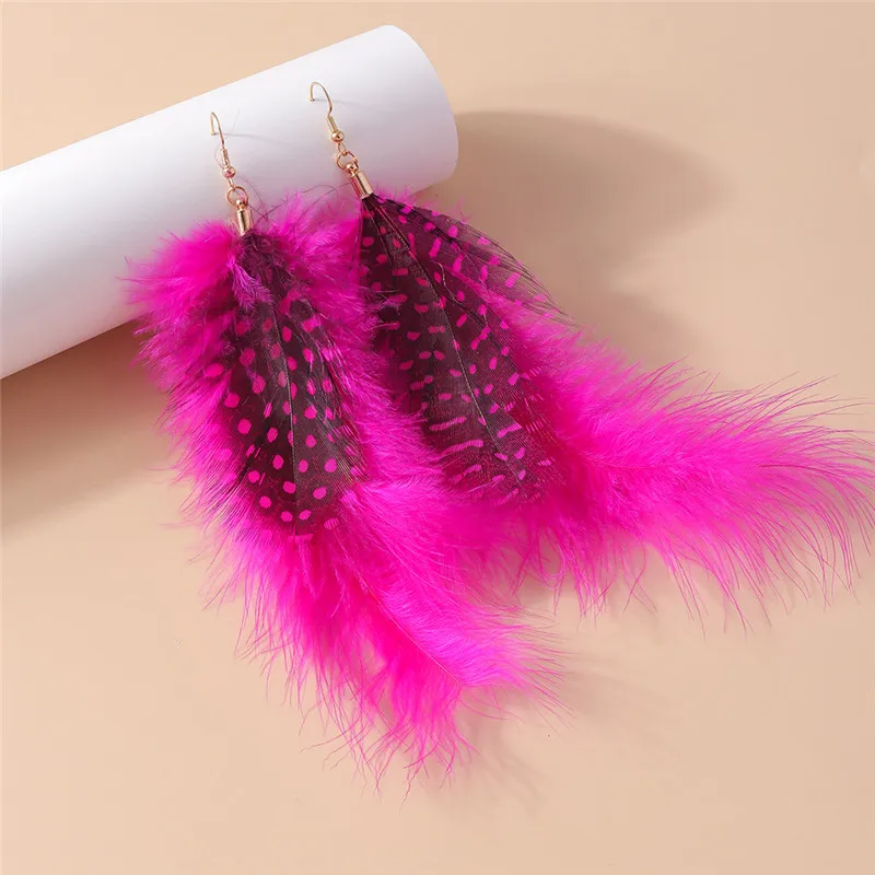 Aihua Boho lange Feder Ohrringe für Frauen schicke Huggies Zigeuner Fransen Ohrringe handgemachte Aussage Schmuck Geschenke – Detail 7