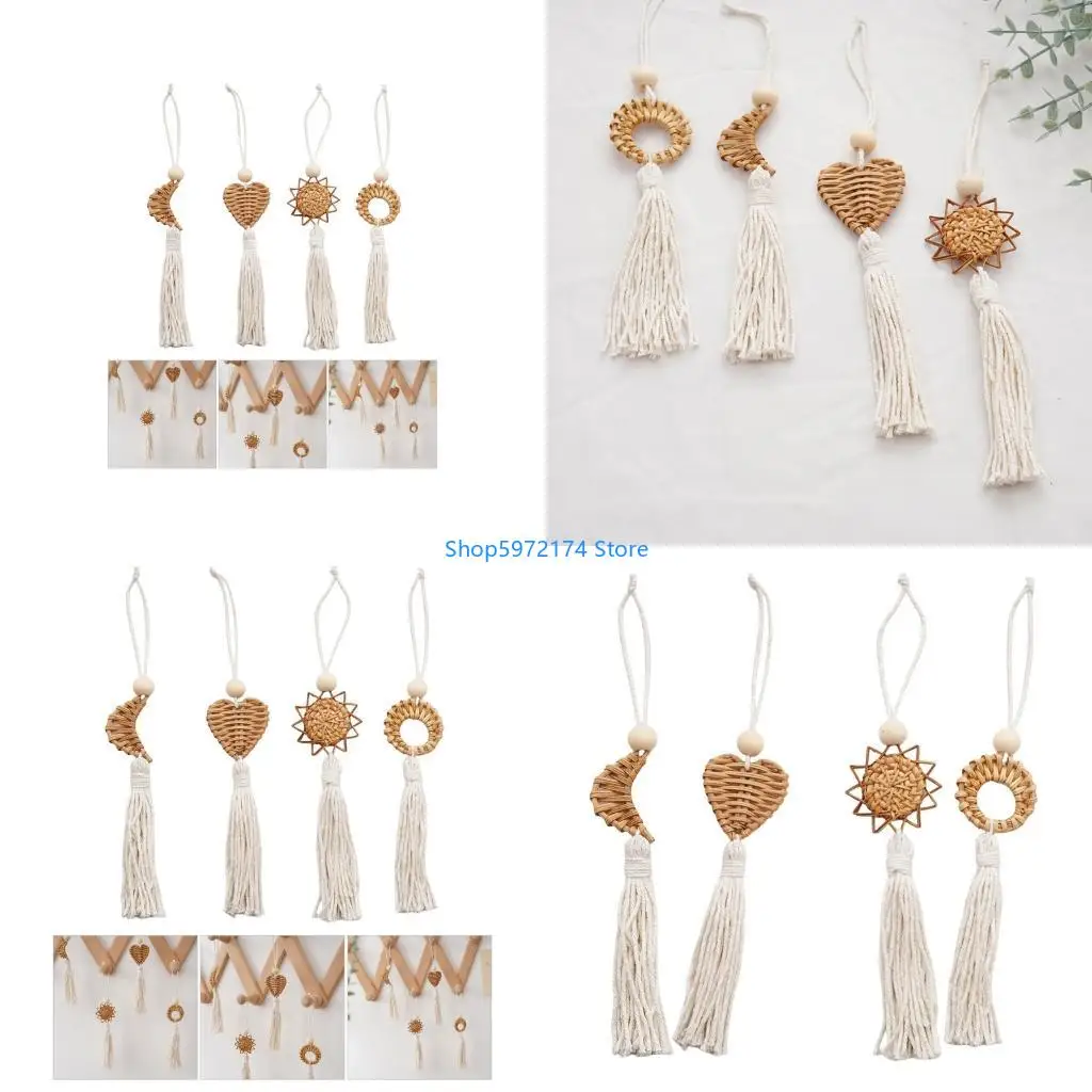 Y3NB 4Pcs Handwoven Rattan Tassels Hanging Ornaments For Living Room Bedroom Decors