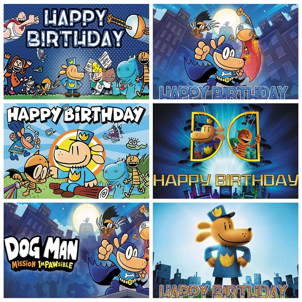 Cartoon Dog Birthday Party Backdrop Superhero Policeman Blue Uniform Boys Kids Custom Photo Booth Cake Banner Decor Props