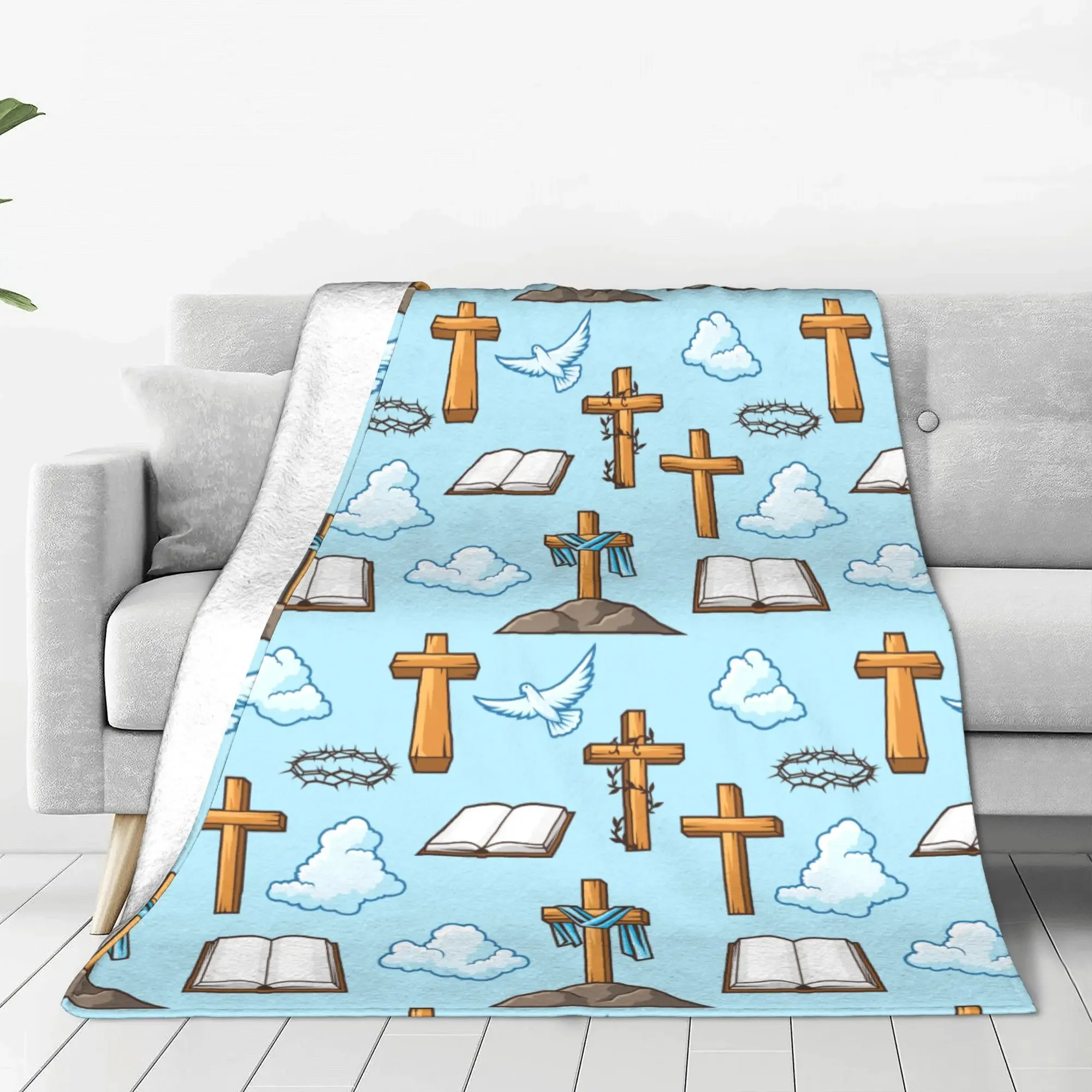 Happy Easter Religious Symbol Throw Blanket for Couch Christian Cross Christ Soft Cozy Plush Blanket Multi-size Bedspread