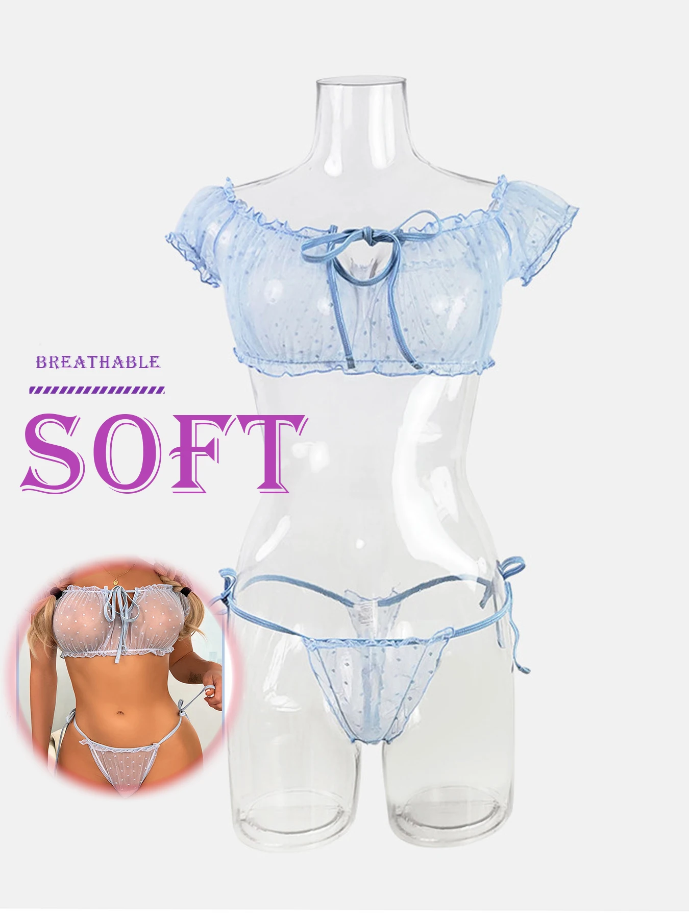 مثير المرأة مجموعة الملابس الداخلية الرسن ضمادة Bralette شبكة الصدر Homewear سراويل داخلية لجميع المواسم #6