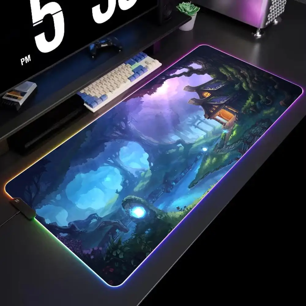 

Anime forest cottage Mouse Pad Gamer Rgb Desk Mat Back Light Led Mousepad Setup Gaming Accessories Deskmat Big Mousepad