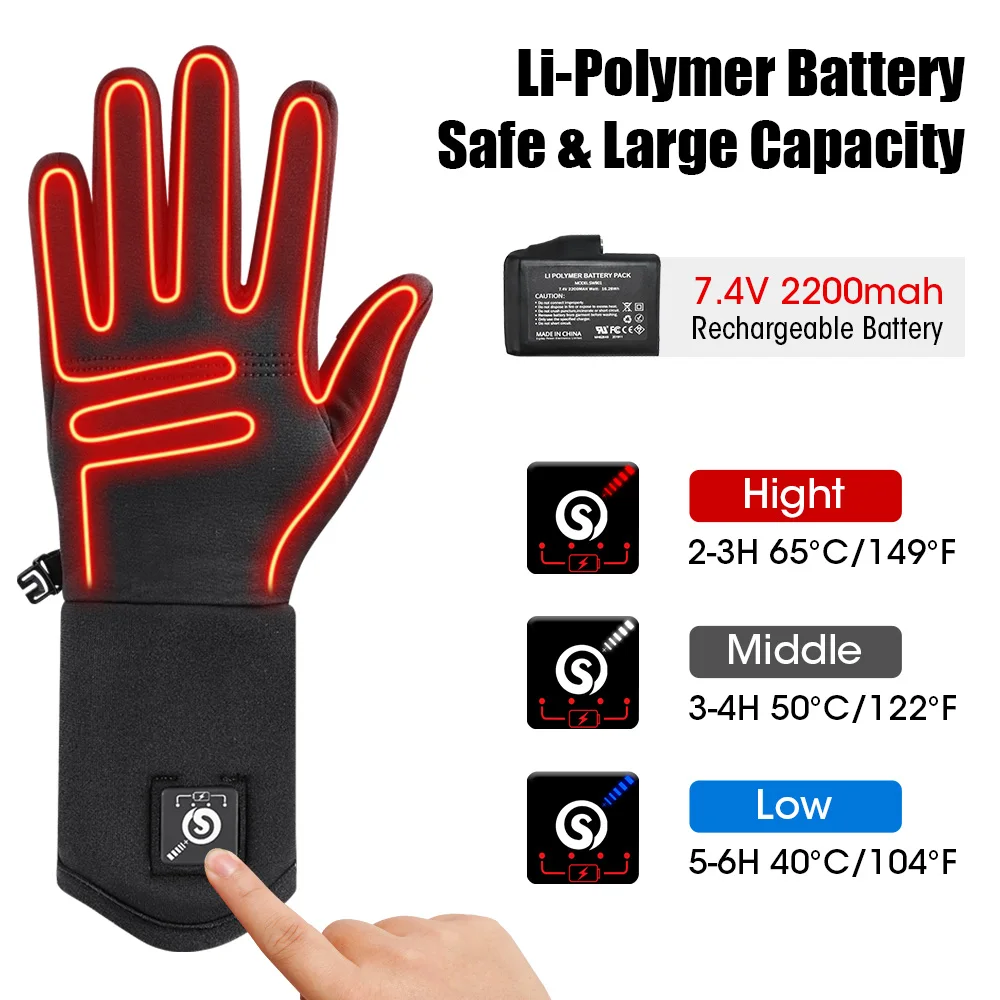 Rechargeable Electric Neoprene Gloves Winter Thermal Heated Liner for Motorcycle Ski Cycling Touchscreen Ski Gloves