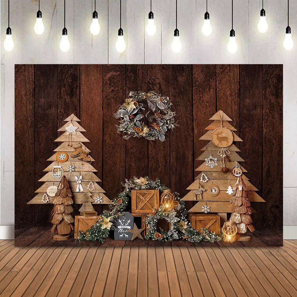 

Merry Christmas Wooden Photography Backdrop Newborn Kids Portrait Photo Background Wreath Children Baby Photoshoot Props