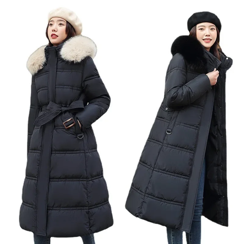 Long Parker Coat Jacket Women Autumn Winter Thick Warm s Woven Block Trend Hooded White Black Korean  Parkas