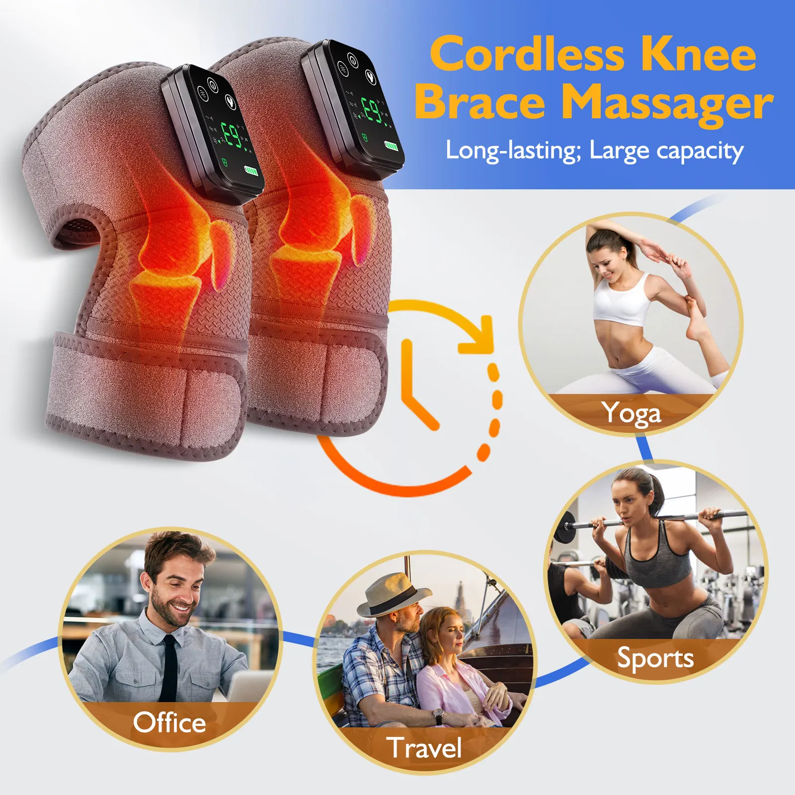 3 in 1 1pair Thermal Shoulder Massager for Knee Shoulder Elbow Heated Wireless Support Brace Belt Arthritis Fatigue Relief
