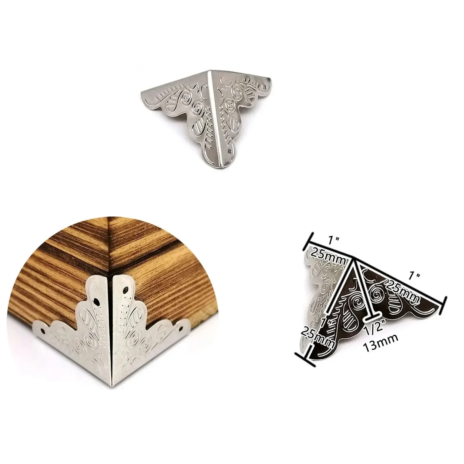 12pcs Wooden Box Corner Protector Cover Guard with Nail for Jewelry Chest Wine Gift Case Decorative Bronze Golden Silver DIY