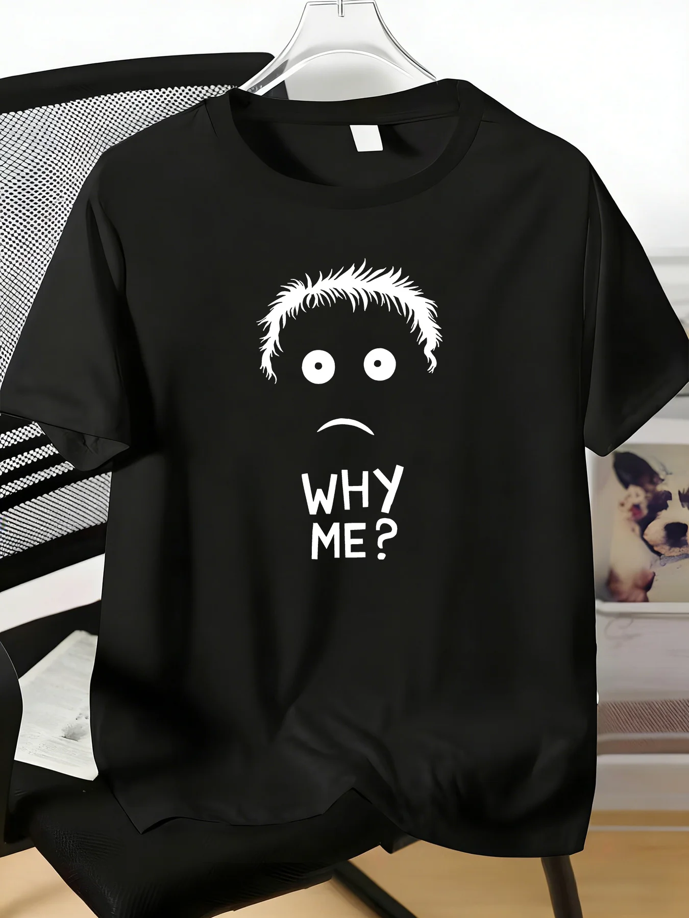 Mens Navy Tee Funny Why Me Sad Face Graphic Short Sleeve Soft Casual Daily Street Summer Loose Fit Crew Neck T Shirt For Guys
