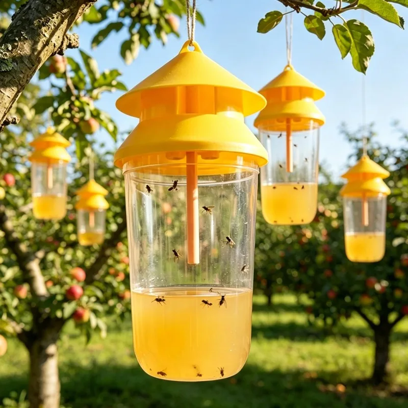 1/10x Hanging Fruit Fly Traps Plastic Drosophila Traps Fly Orchard Catcher Pest Fly Trap Control Insect Catcher with Attractants