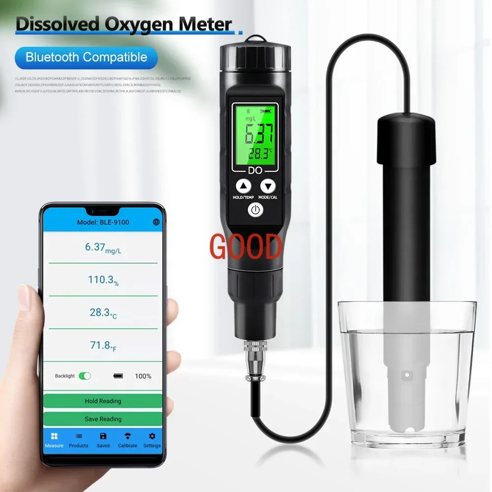 BLE-9100 Dissolved Oxygen Meter Bluetooth ATC Do Meter Dissolved Oxygen Digital Online Detector 0.0-30.0 mg/L for Aquarium