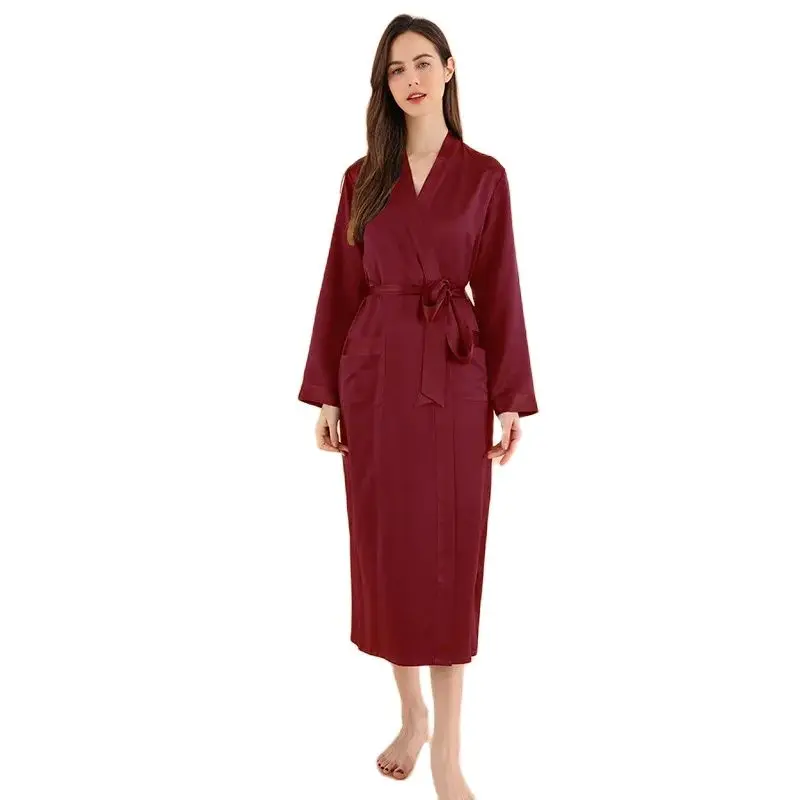 Birdtree 25MM 100%Real Silk Robe for Women, Silky Satin V-Neck, Elegant Natural Simple Pajamas, 2024 Spring Night-robe P42121QM