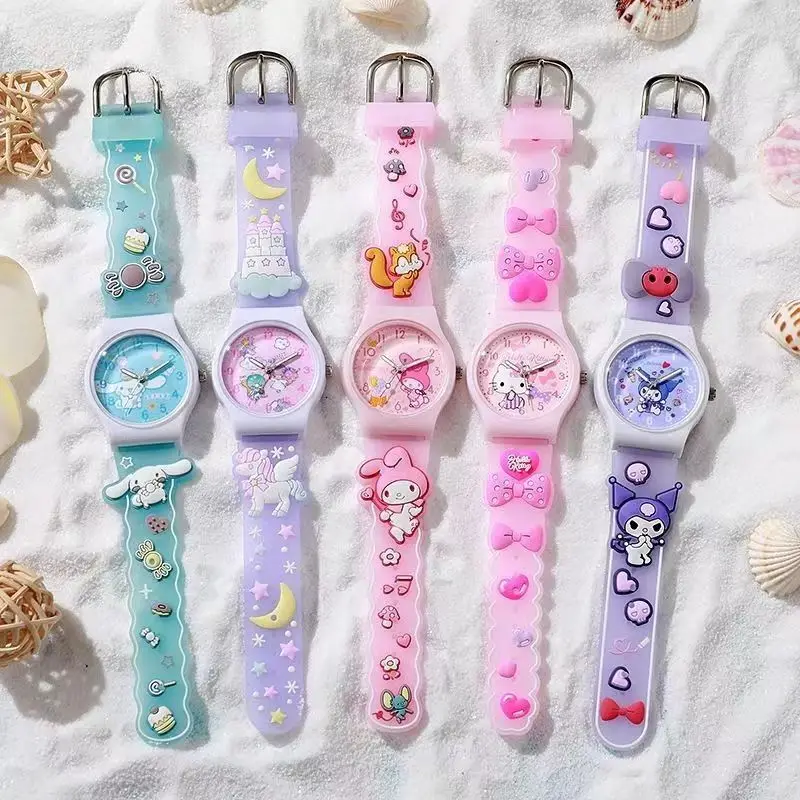 Sanrio Hello Kitty 3D Pattern Child Wrist Watch Cinnamoro Waterproof Quartz Watch Kuromi Cartoon Christmas Watchband Kids Gift