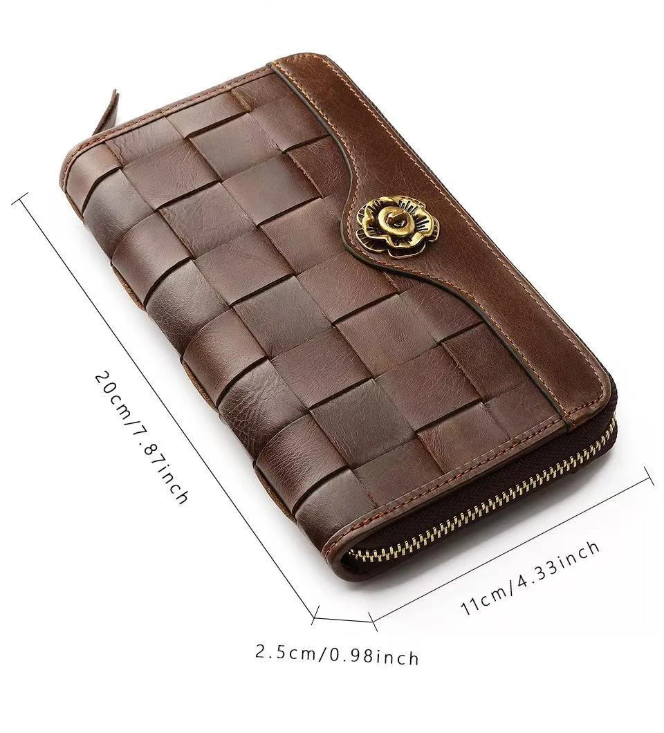 New Vintage Business Men's Long Wallets Natural Real Leather Male Cow Genuine Leather Cash Purses Clutch Men Card Holders