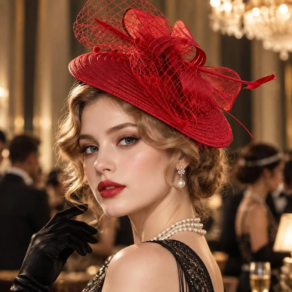 Fashion Exquisite Mesh Bow Headband French Elegant Vintage Fascinator Hat Flower Sweet Bride Headdress Wedding