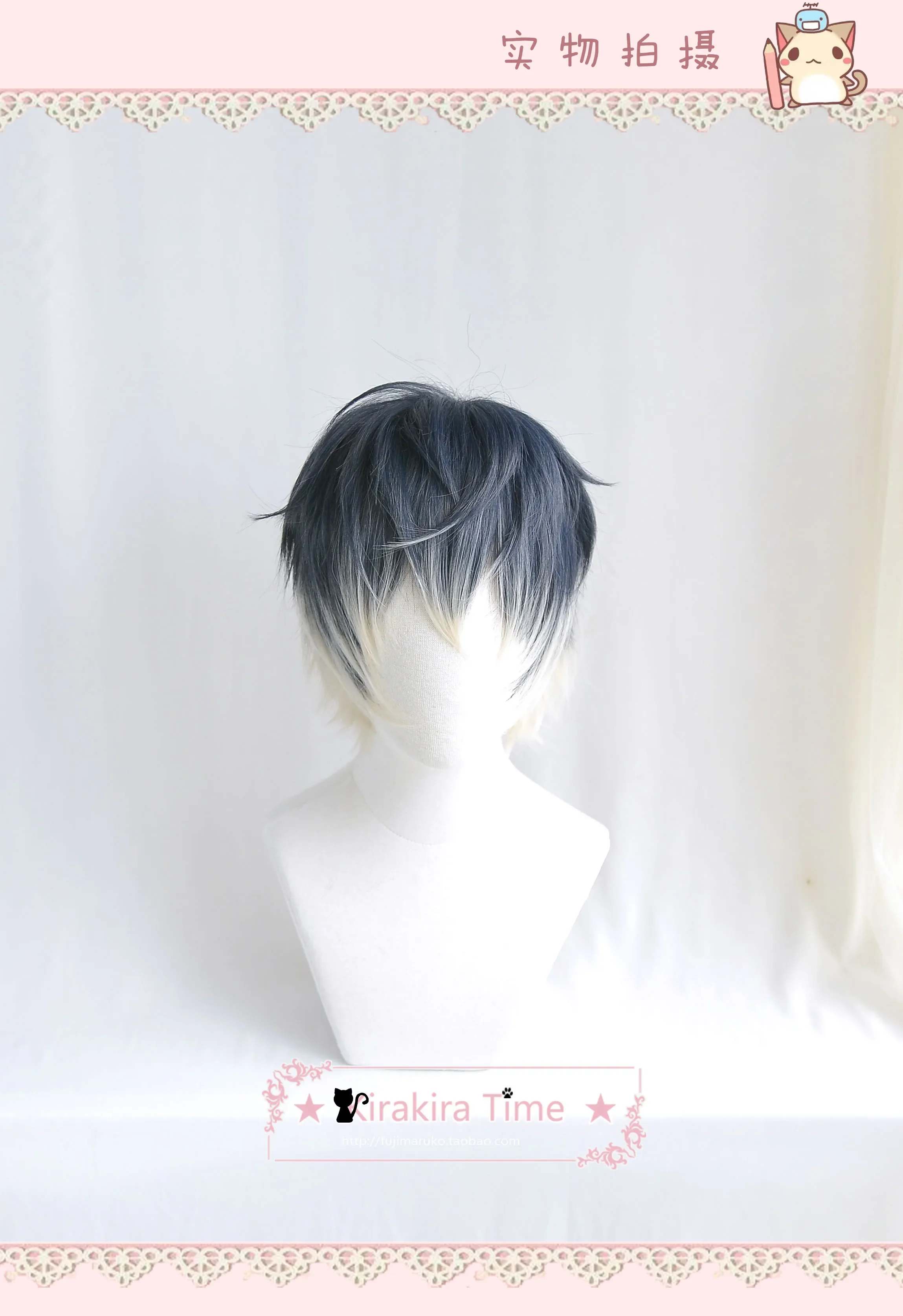 Idolish7 Re:vale Momo Cosplay Wig Black Gradient Short Heat Resistant Synthetic Hair Wigs for Halloween Costume + Wig Cap