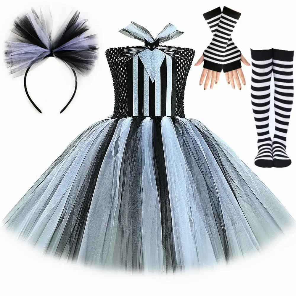 

Halloween Cosplay Jack Skellington Costume Girls Tutu Dresss Carnival Party Witch Fancy Clothes Halloween Gifts for Children 12Y