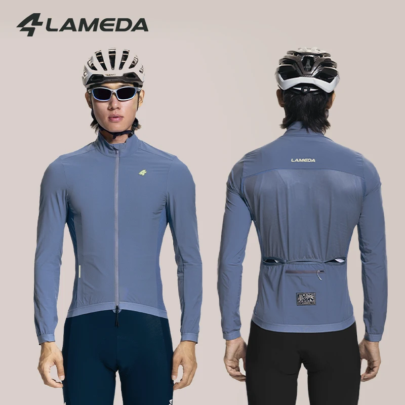 LAMEDA Men's Cycling Jacket Lightweight Windproof & Waterproof Road Bike Rain Jacket With 3 Pockets Double-ended Zipper