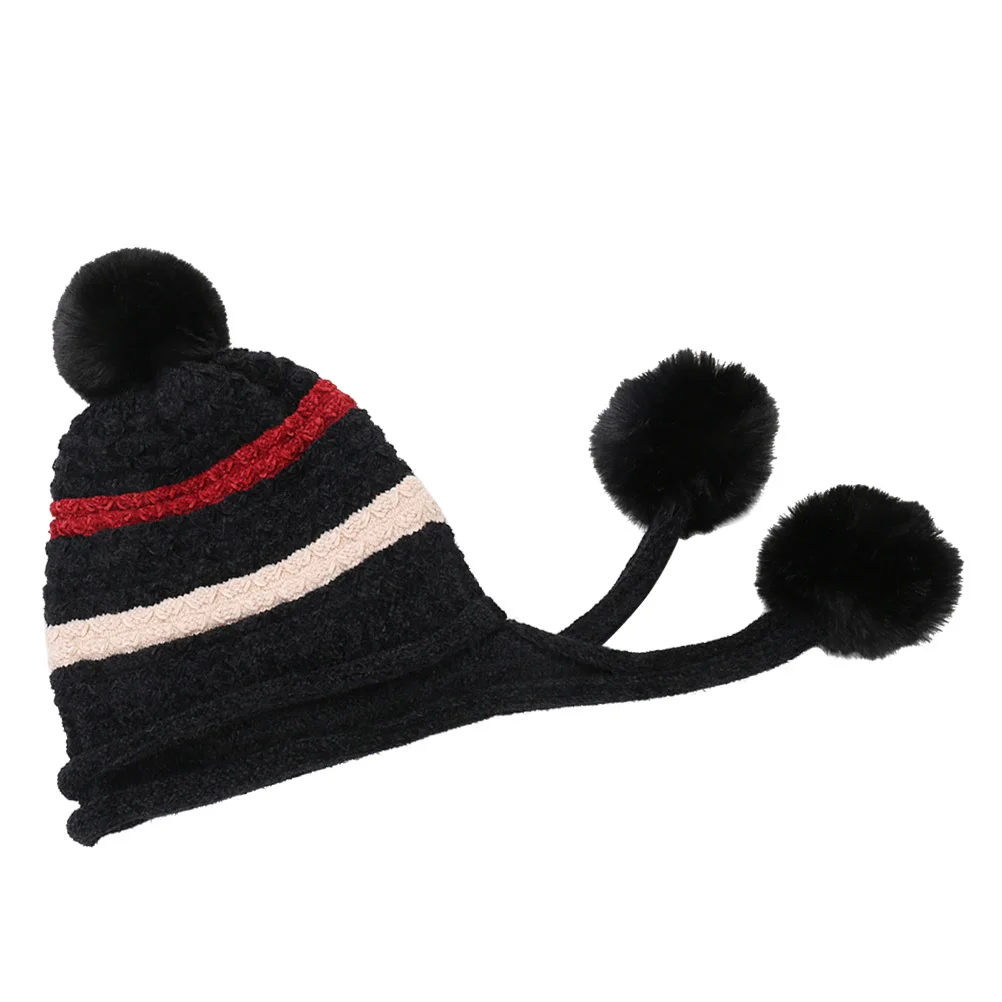

Women'S Knitted Hat With Three Hair Balls Warm Winter Headgear For Skiing Snowboarding Hiking Outdoor Lightweight