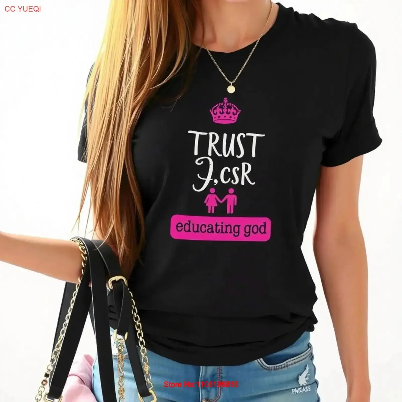 تي شيرت أسود أنيق TRUST J CSR يعلم الله مع العكازات خمر غسلها تنفس عادية مريحة أوم الموضة #1