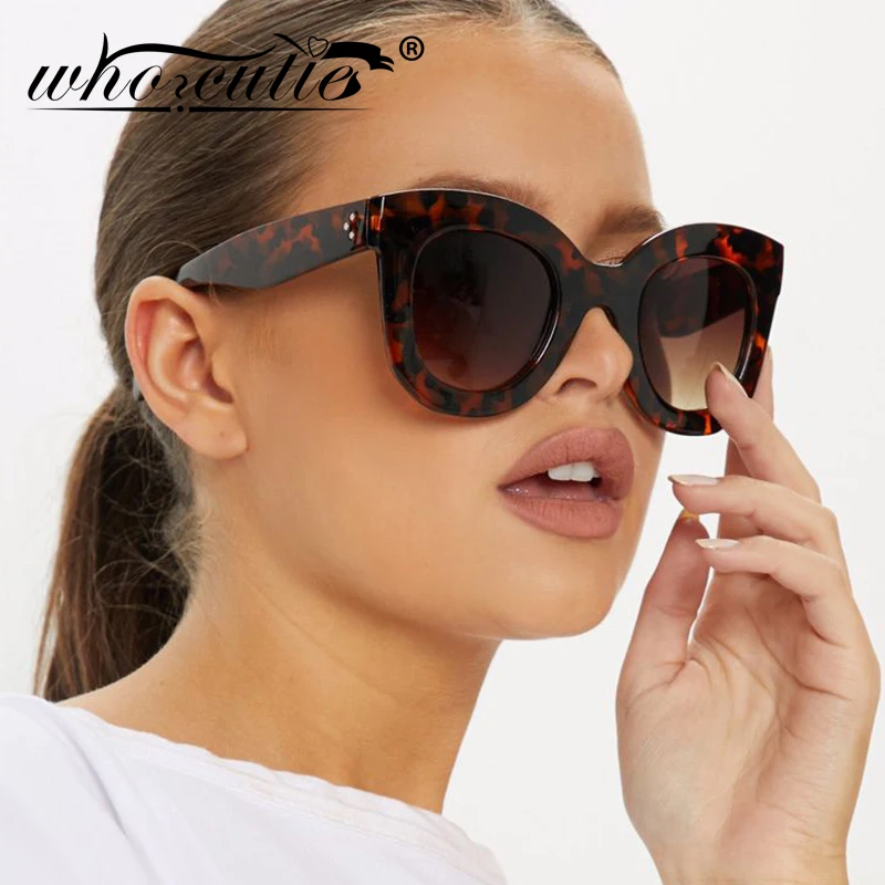 WHO CUTIE Oversized Cat Eye Flat Top Sunglasses Women 2025 Brand Design Gradient Lens Sun Glasses Retro Vintage Shades Lady 393B