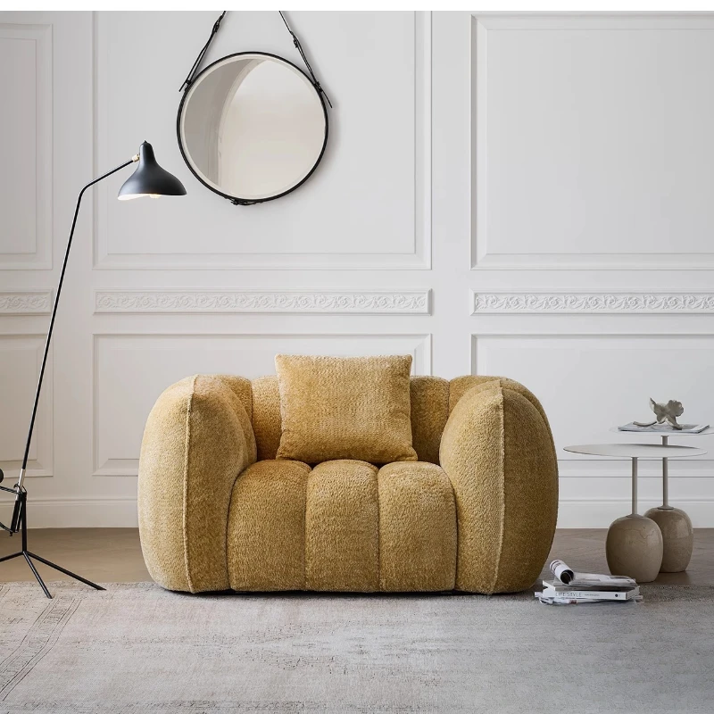 

Retro pumpkin single sofa, retro yellow sofa chair in the living room, cream color bedroom small sofa