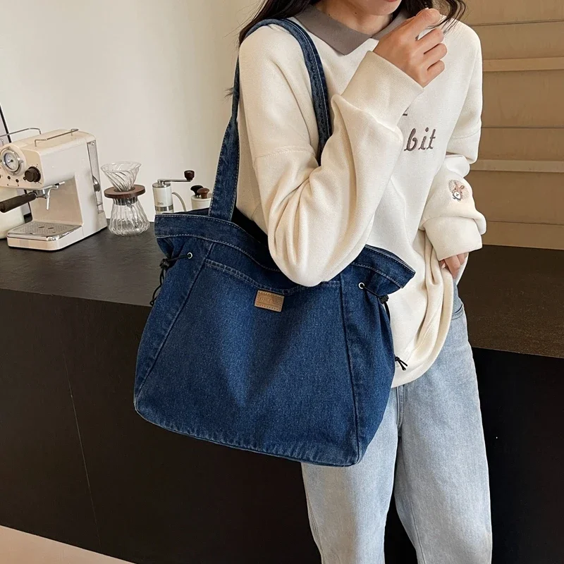 New Jeans Women\'s Bag 2024 Trend Denim Messenger Bag Y2K Canvas Shoulder Bag Large Eco Bag Korean Shopper Female Handbags Tote