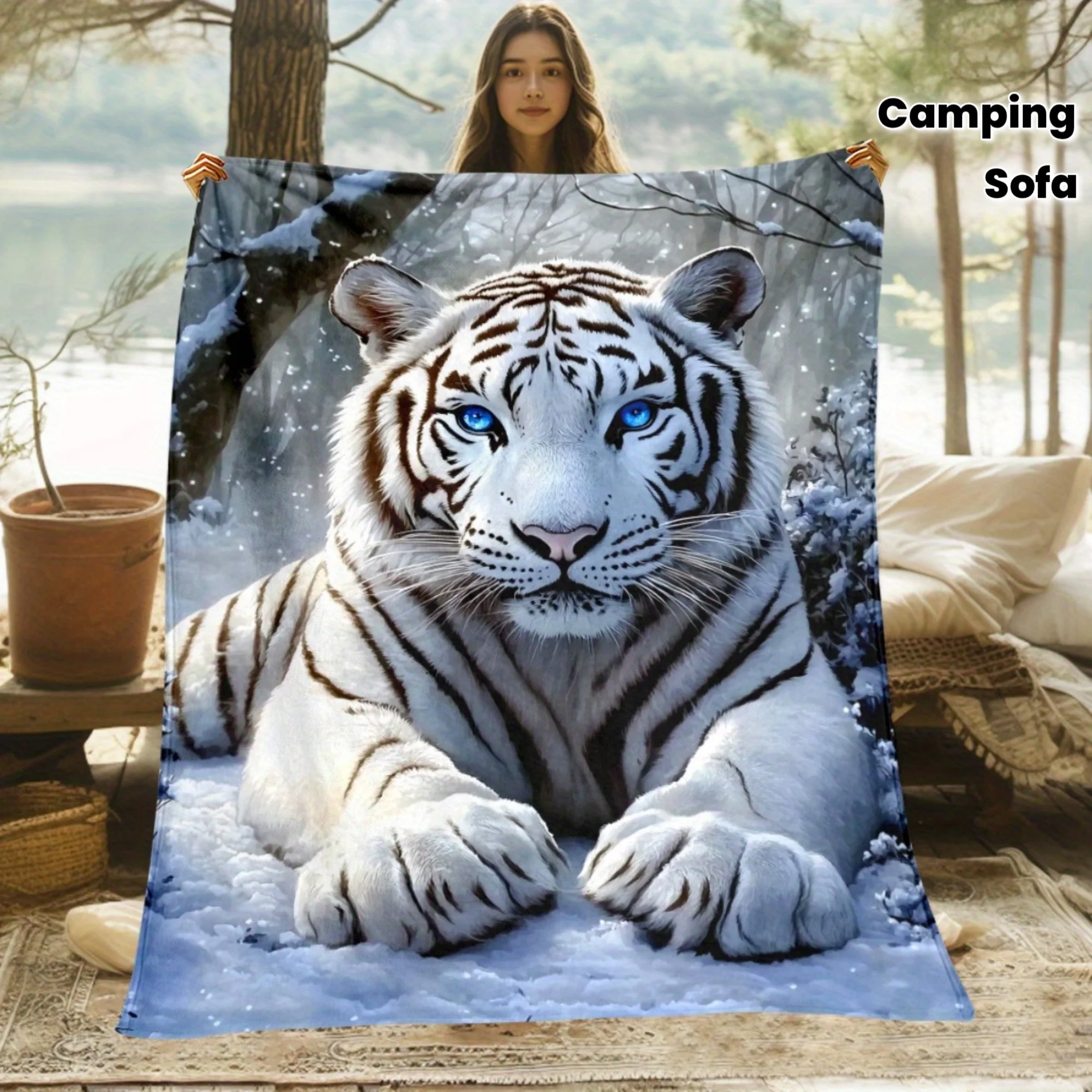 Throw Blanket Vintage Art Tiger Portrait Print Striking Animal‑Inspired Design for Home Space Decoration and Gifting