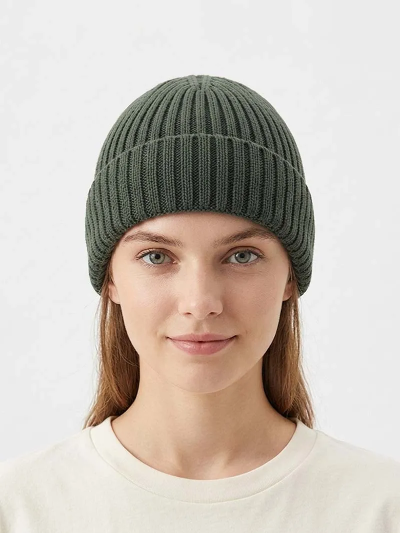Cotton Cap Beanie Women Men Ribbed Knitted Hat Autumn Winter