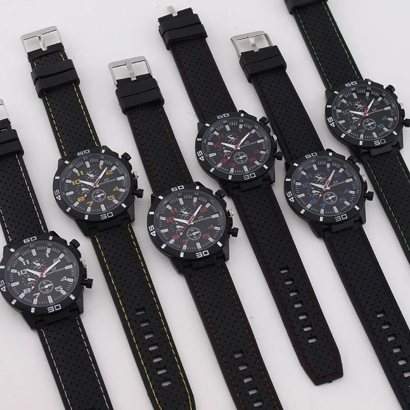Foreign trade sports three eye silicone strap men's watch men's watch men's watch quartz