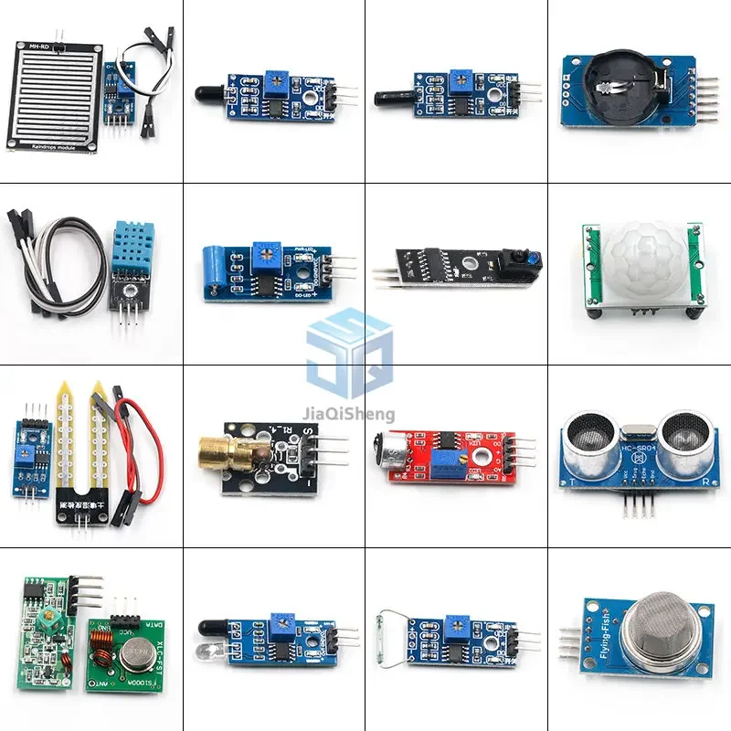 16pcs/lot pi 2 3 the sensor module package HC-SR04 501 DHT11 DS3231 KY-008 Sound Rain Soil sensor for arduino kit