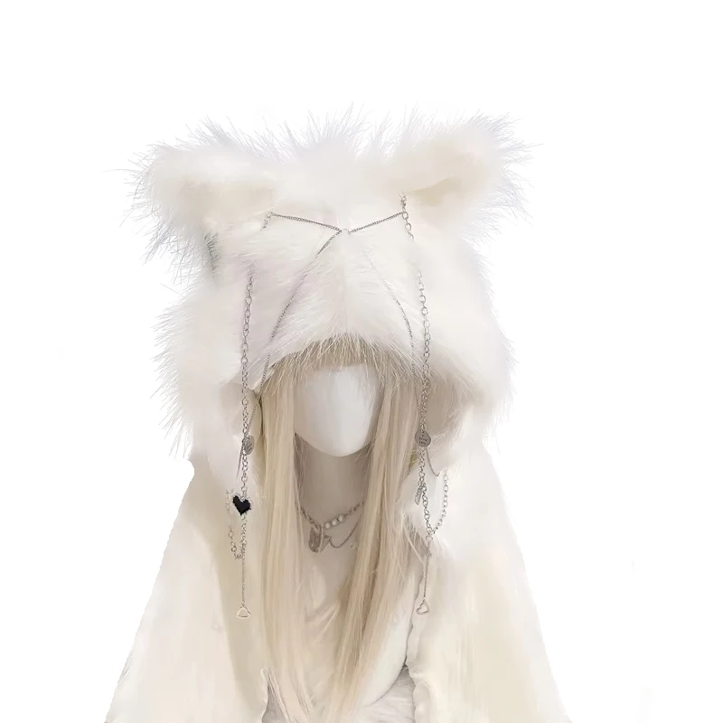 

Anime Cosplay Accessories Lolita Gothic Punk Plush Cat Ears Hat Halloween Christmas Costume Party Windproof Ear One-Piece Hats