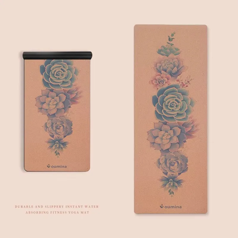 

YTYIN Custom Logo Printed Eco-Friendly 3mm Thickness Non-Slip Cork Natural Rubber Yoga & Pilates Mat Customized With Non-Slip Su