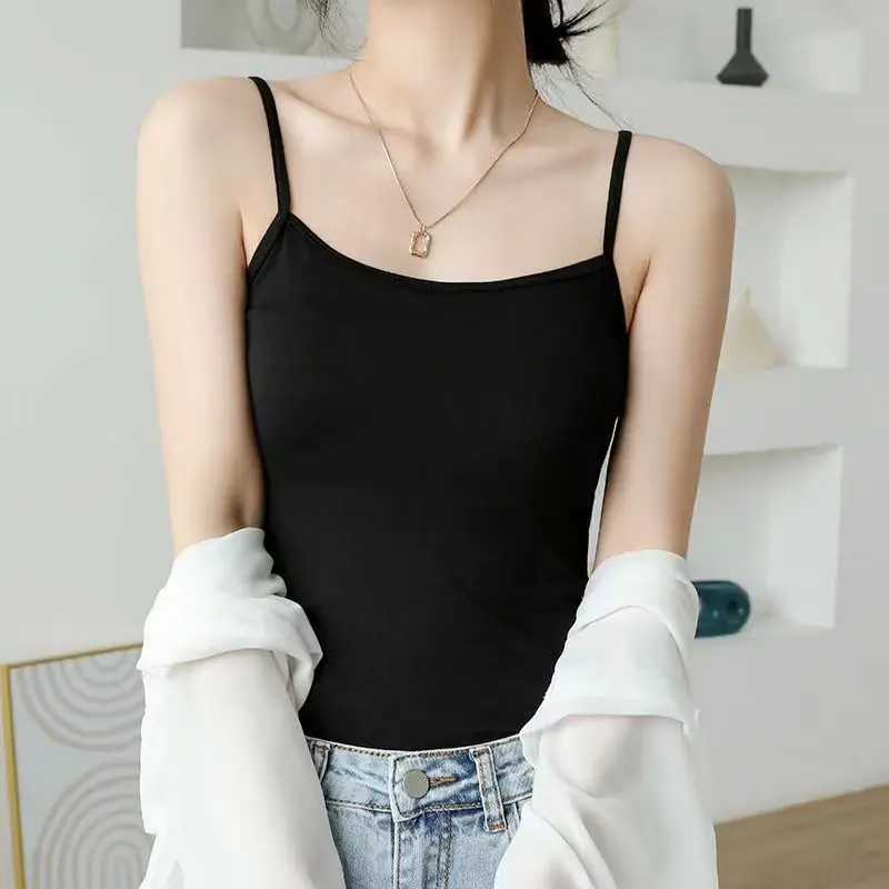 Women Solid Color Tank Tops Pure Cotton Crop Tops Basic Summer Tops Sexy Camisole Elastic Square Neck Vest Female Tank Tops