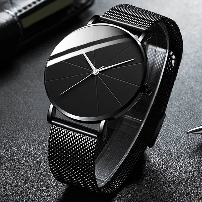 Minimalistische mode herenhorloges heren luxe zakelijke klok ultradunne legering mesh riem quartz polshorloge relogio masculino