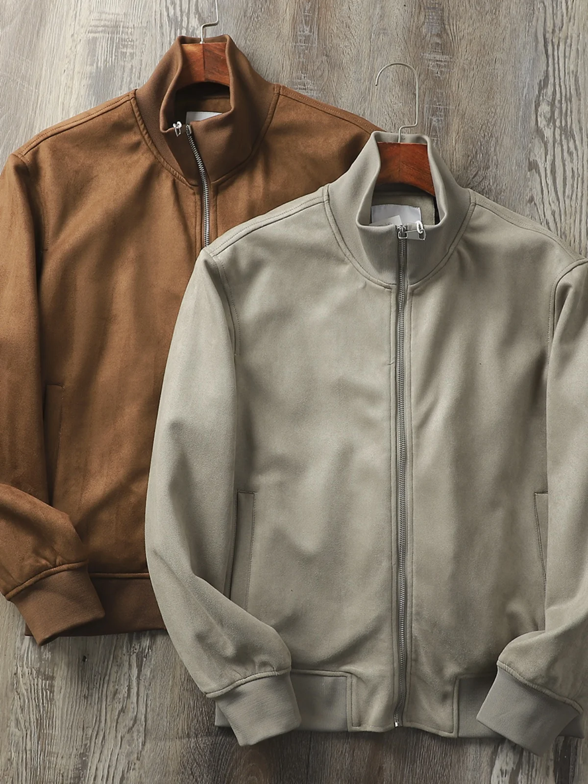 

Ультрамягкая эластичная замшевая демисезонная мужская повседневная куртка-бомбер с воротником-стойкой, модная ветрозащитная тонкая куртка на молнии