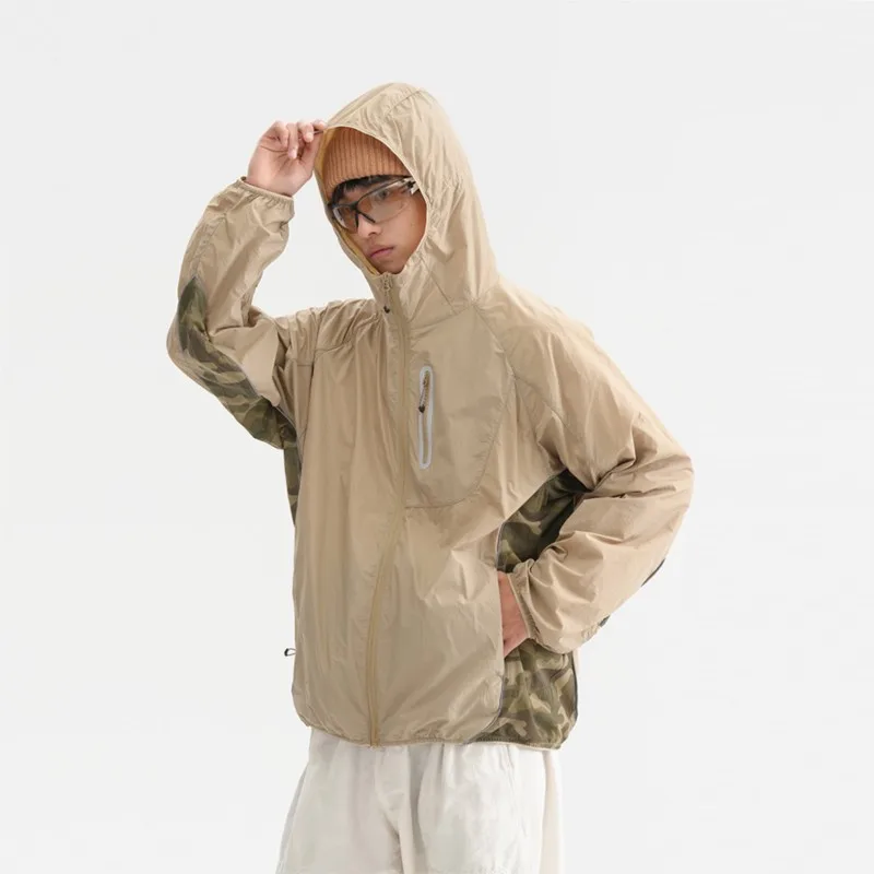 

Легкая мужская походная куртка в камуфляжном стиле в стиле пэчворк, дышащие мужские куртки для альпинизма с капюшоном, уличная солнцезащитная одежда