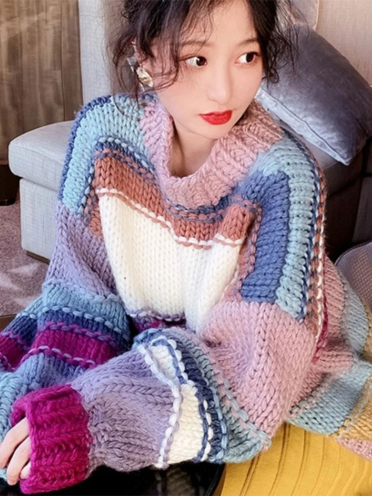 maglione-lavorato-a-maglia-a-righe-arcobaleno-nuovo-2026-da-donna-stile-delicato-anti-eta-carino-e-bello-top-autunno-inverno