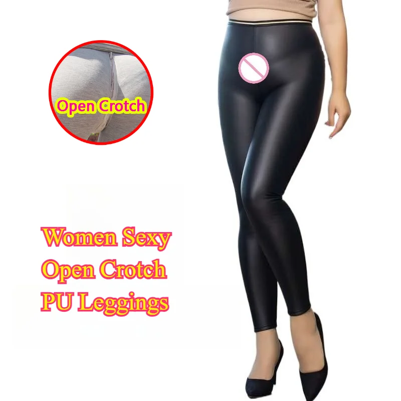 Women Velet Sexy Open Crotch High Rise PU Leggings Autumn Warm Keep Hidden Zipper Pants Girl Outdoor Crotchless Casual Trousers