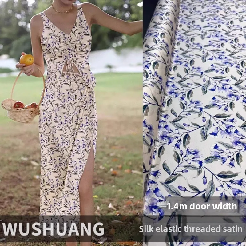 

Natural Mulberry Silk Elastic Rib Satin Fabric for Dresses Wrapped Skirts Fashion Apparel Cloth Diy Sewing By The Meter