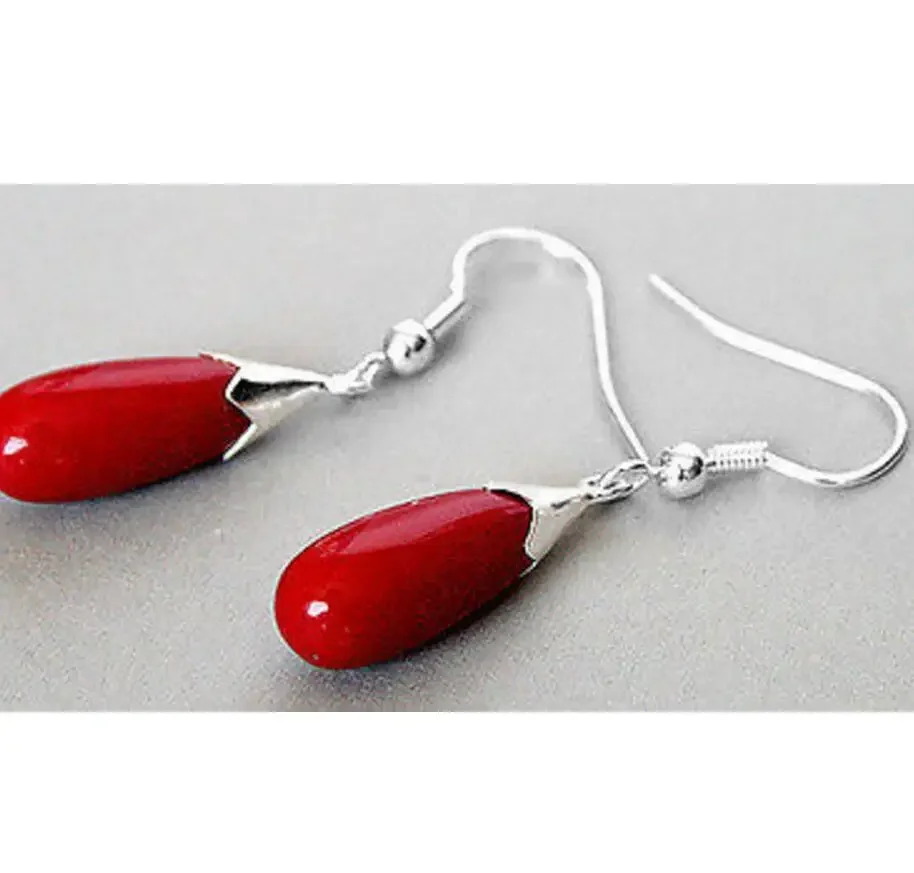 Sterling Silver Red CORAL Dangle Earrings