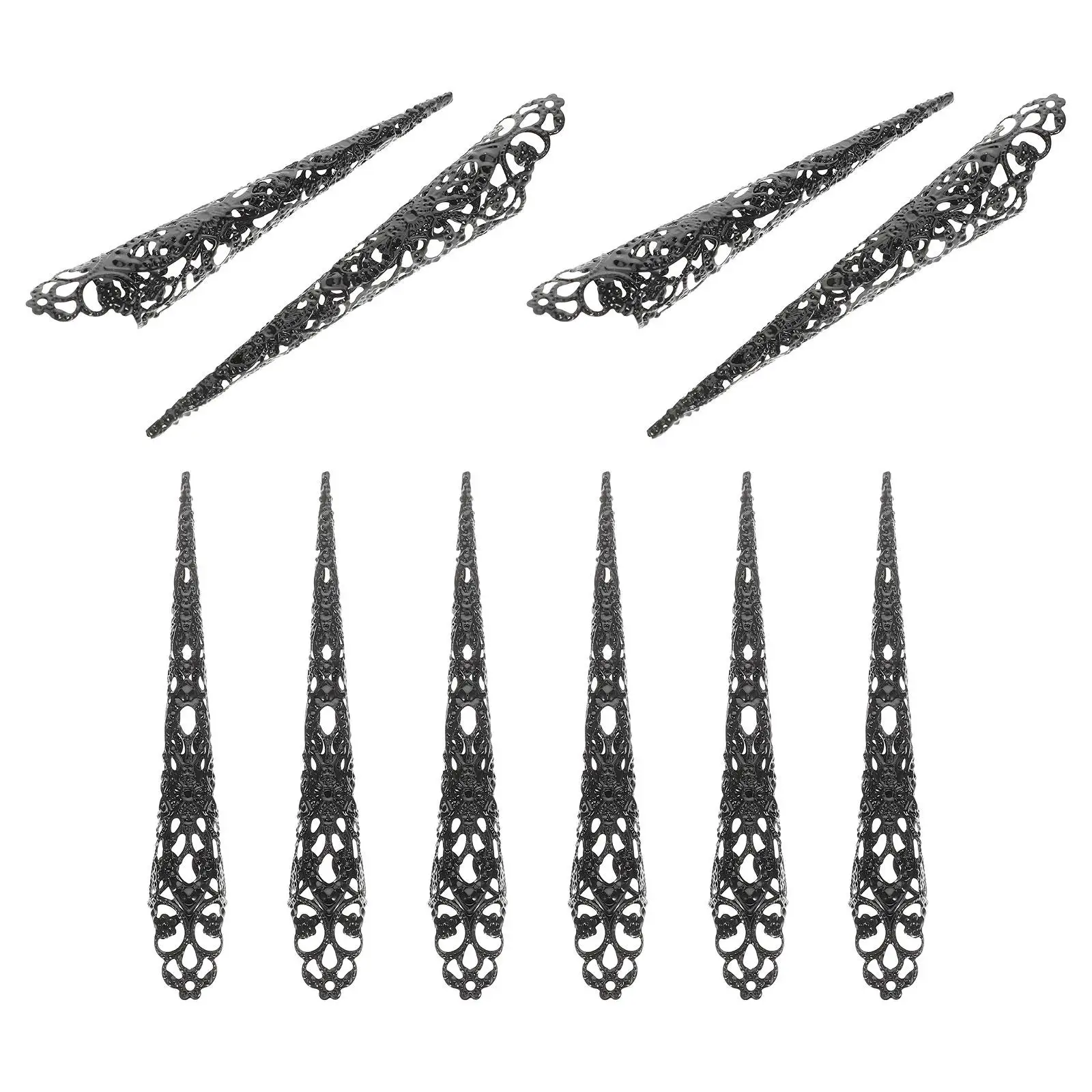 10 Pcs Long Nail Tip Claws Fake Nails Ring Finger Jewelry Claws Party Metal Tips Acrylic Powders Women Costume Fingertip Claw