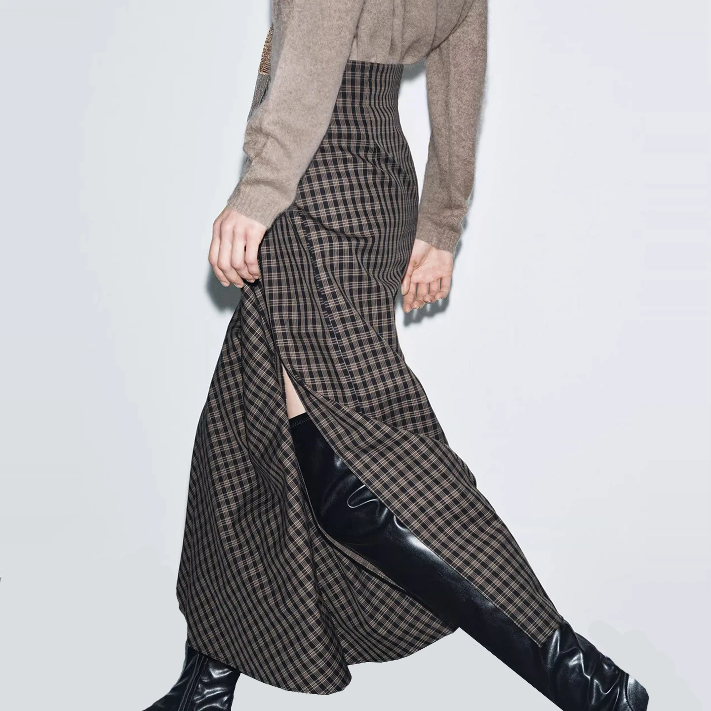 Z 2025 nouveau Faion polyvalent Simple plissé jupe à carreaux femmes taille moyenne coupe droite Stand Fit usage quotidien