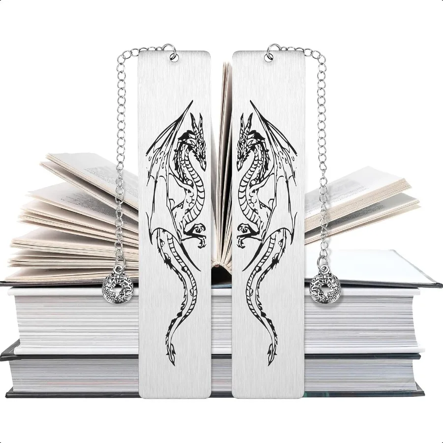 

2Pcs Dragon Bookmark Gift for Men or Boy Cool Bookmarks Book Marks for Adults and Fantasy Gifts for Men Style A