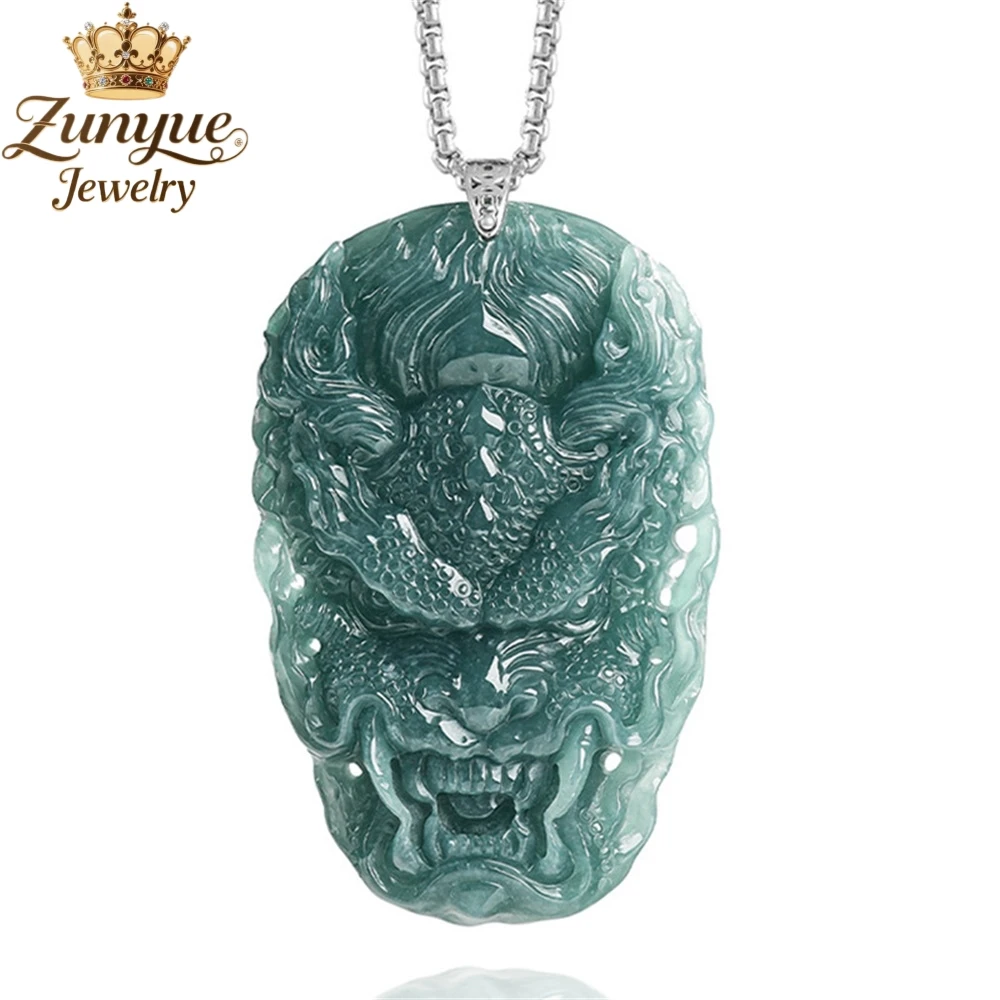 

Natural A-Grade Jade Blue Water Powerful Dragon Brand Zodiac Dragon Pendant S925 Silver Inlaid With Ice-Type Jade Pendant Charms