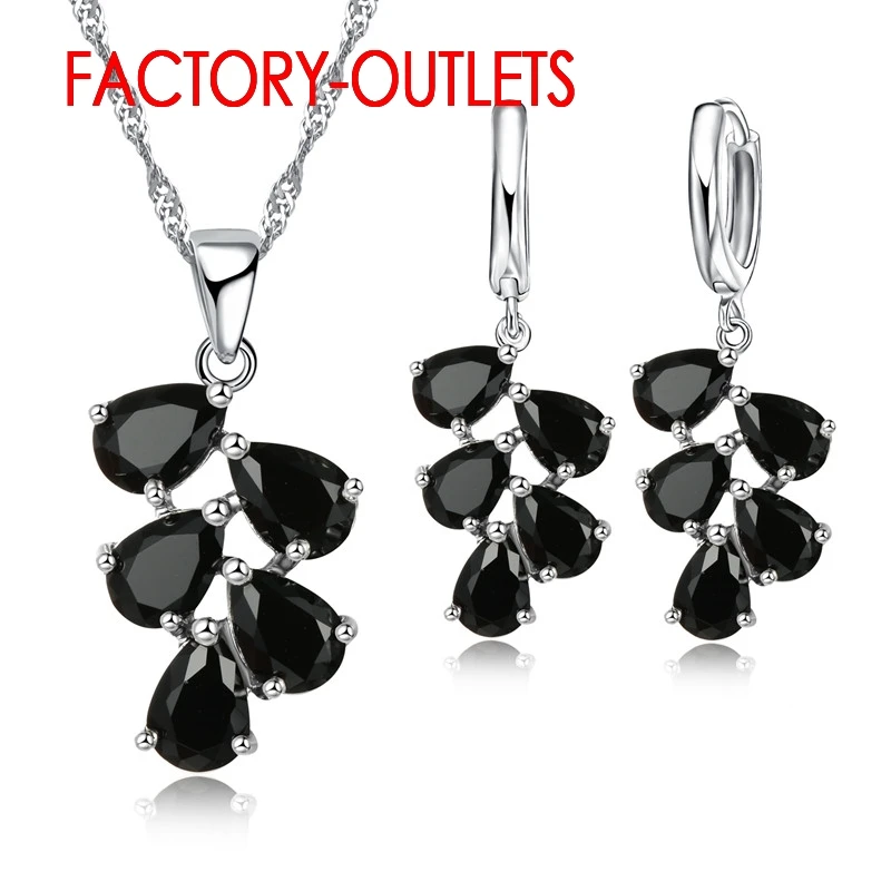 925 Silver Needle Bridal Jewelry Sets Austrian Crystal Plant Shape Necklaces Hoop Earrings Women Girls Party Anniversary